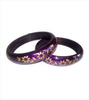 Violet flower printed trendy bangle set of 2