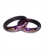 Violet flower printed trendy bangle set of 2