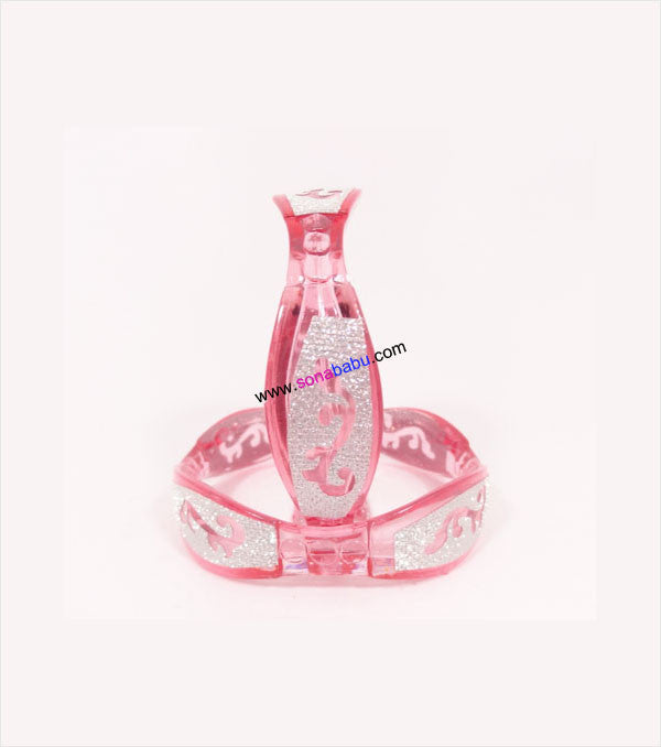 Pink fiber bangle with silvery design set of 2