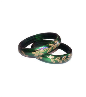 Green flower printed trendy bangle set of 2