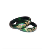 Green flower printed trendy bangle set of 2