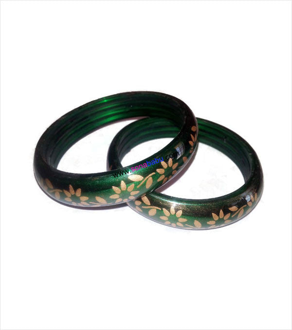 Green flower printed trendy bangle set of 2