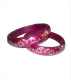 Magenta flower printed trendy bangle set of 2