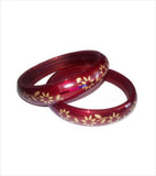 Red flower printed trendy bangle set of 2
