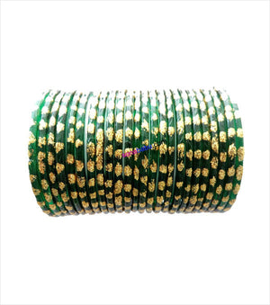 Dark green glittering glass bangles set of 24