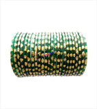 Dark green glittering glass bangles set of 24