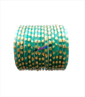 Light green glittering glass bangles set of 16