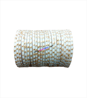 White glittering glass bangles set of 24