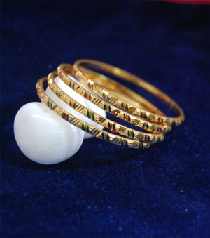 Gold plated bangles and red green line set of 4