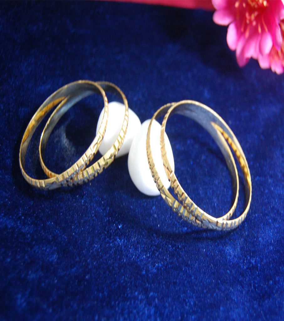 Gold plated bangles in kangan style with cutting work set of 4