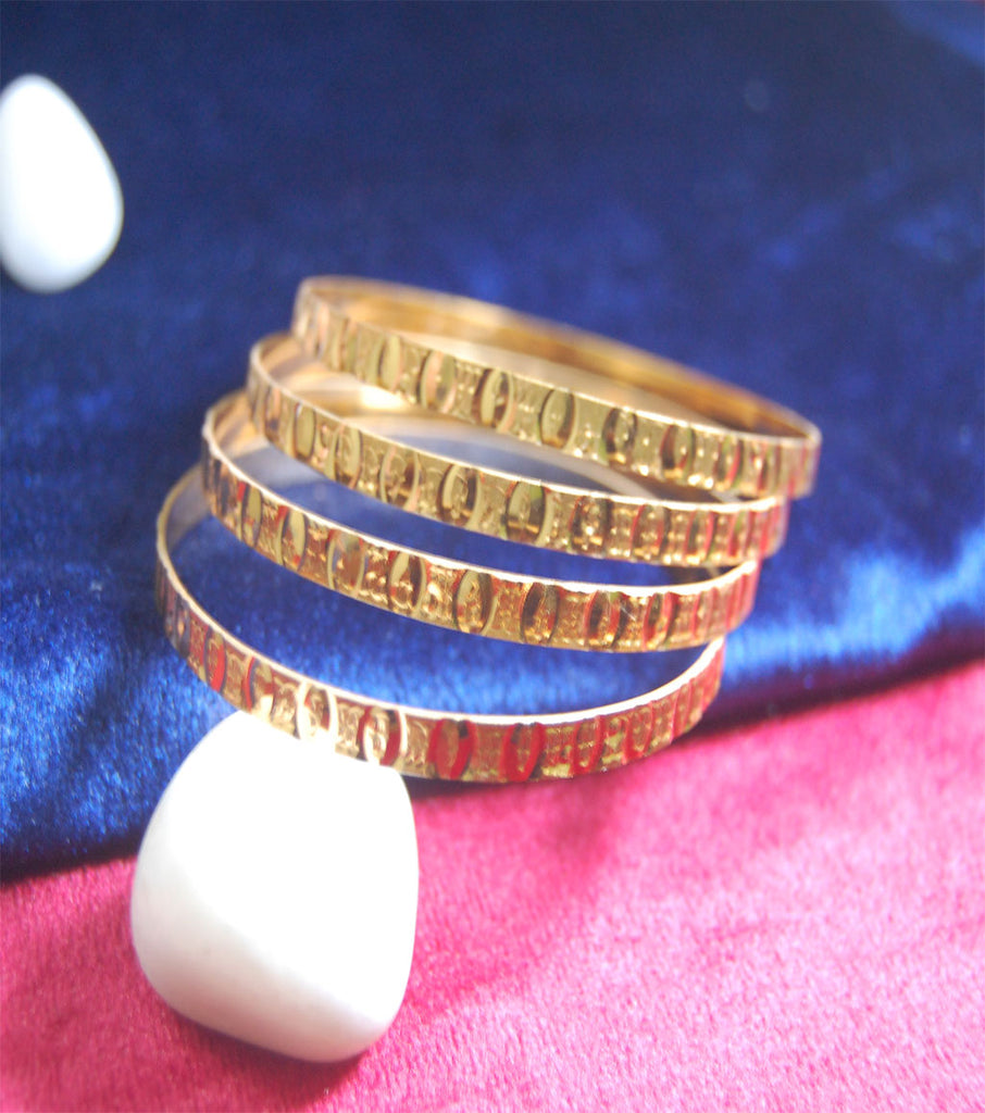 Gold plated bangles with flat inner and work set of 4