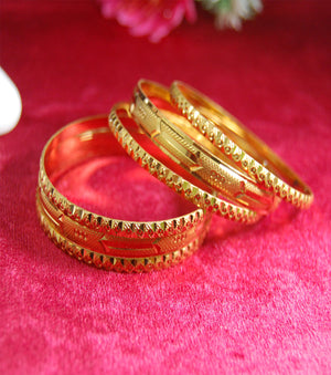 Gold plated bangles with shine and work set of 6