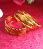 Gold plated bangles with shine and work set of 6