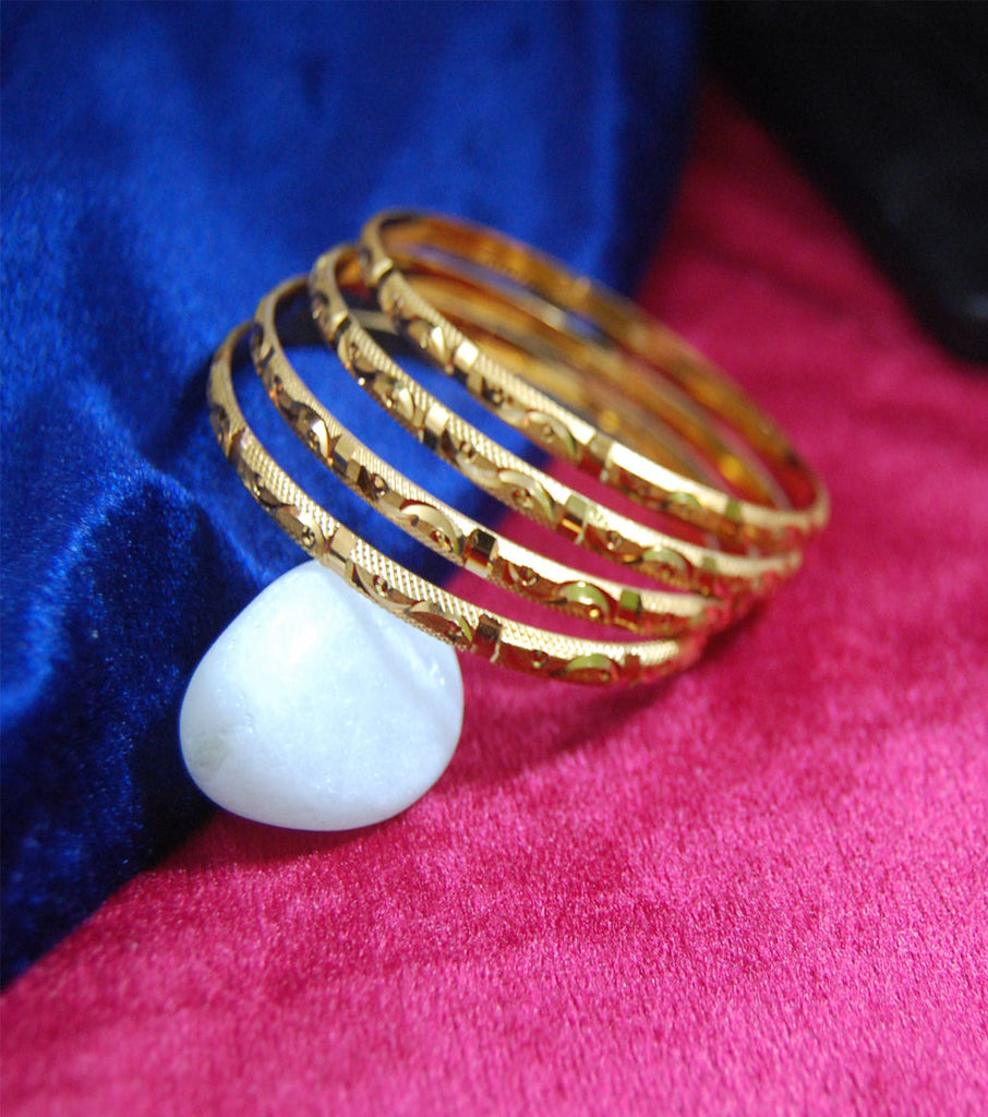 Gold plated bangles with full cutting work set of 4