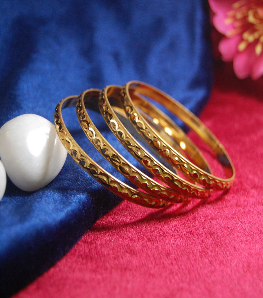 Gold plated bangles with full cutting work set of 4