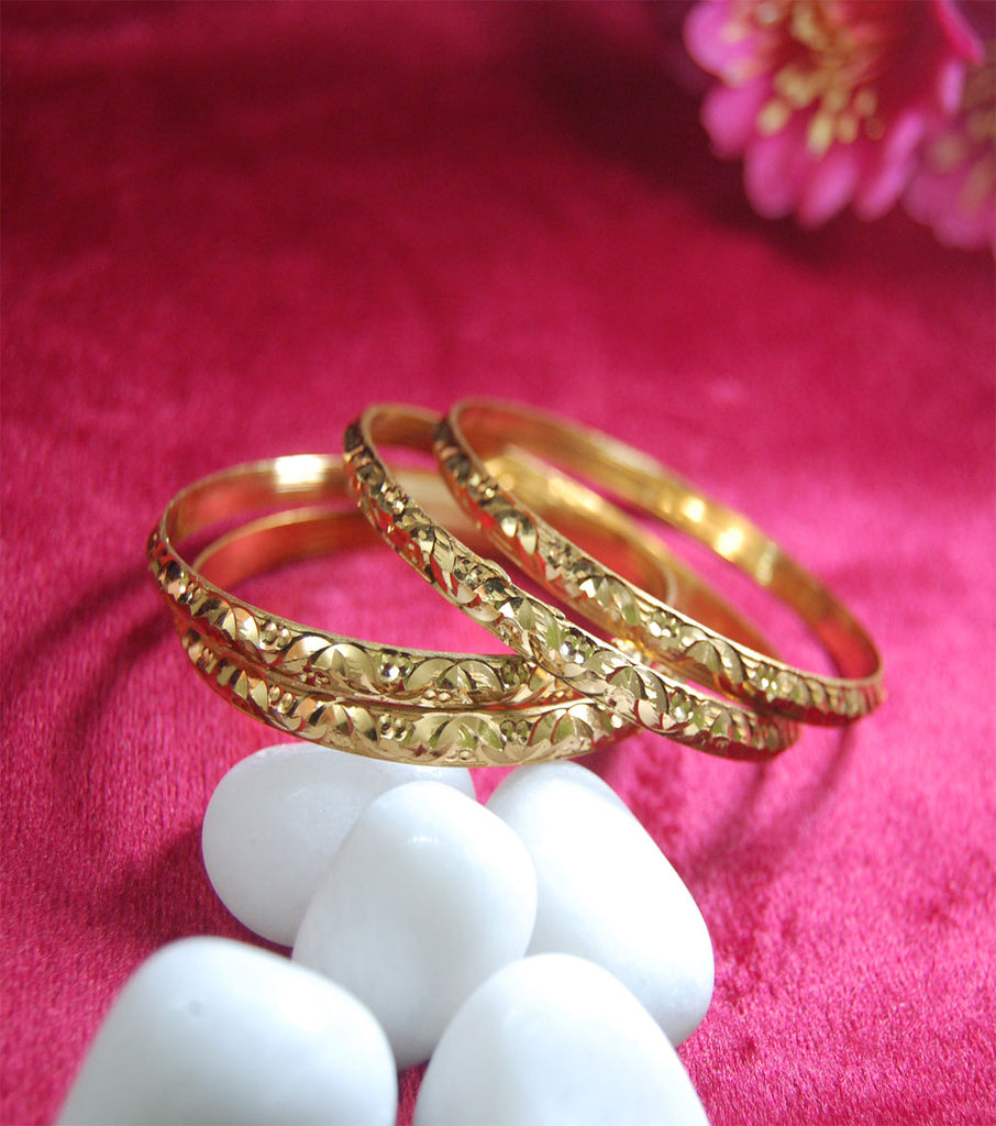Gold plated bangles with full cutting work set of 4