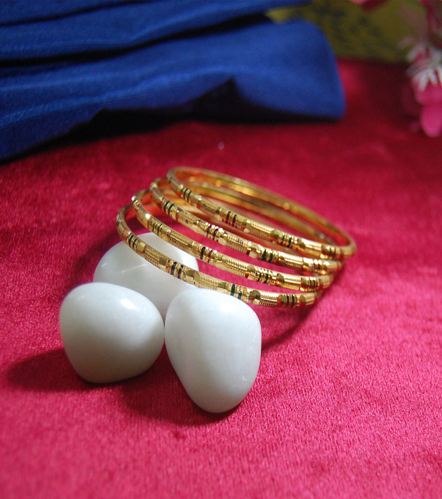 Gold plated bangles in churi style set of 4