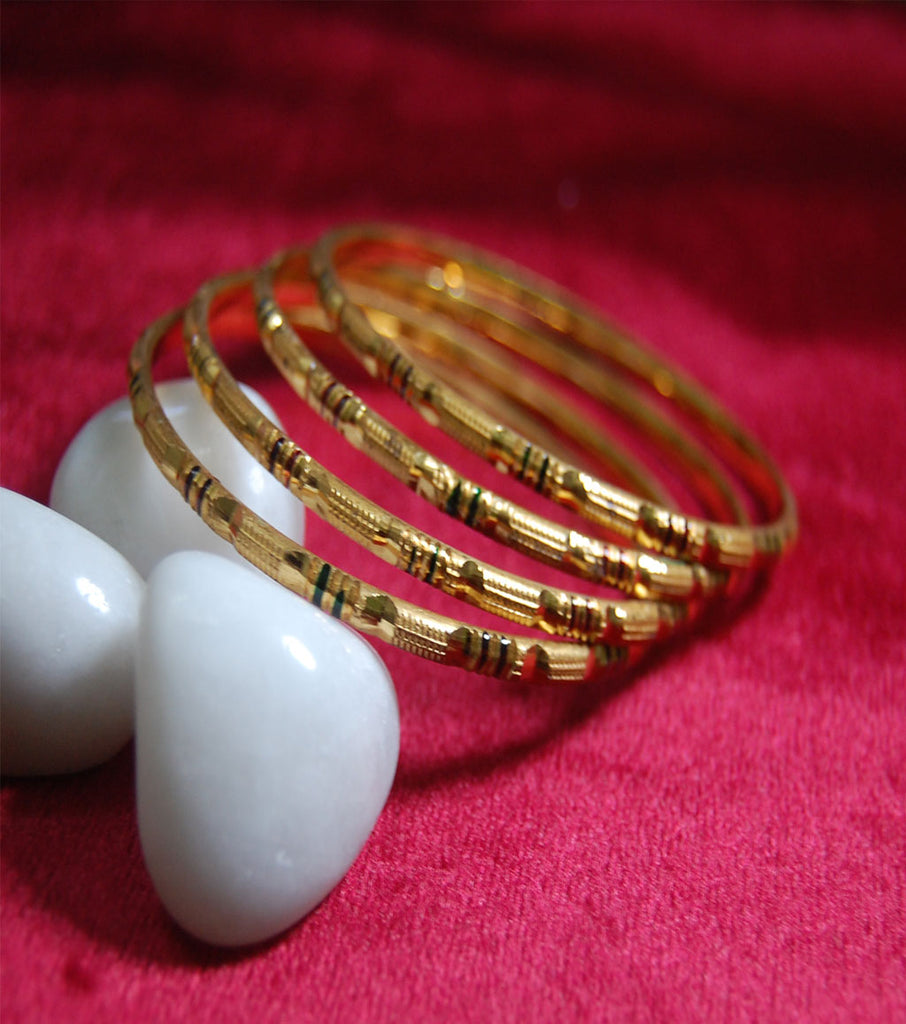 Gold plated bangles in churi style set of 4