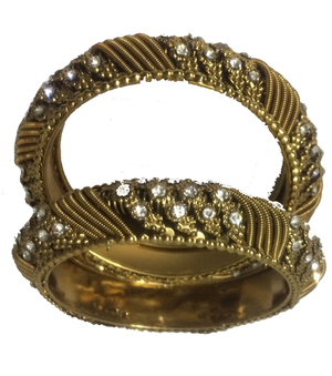 Golden Kangan with fancy silver stones set of 2