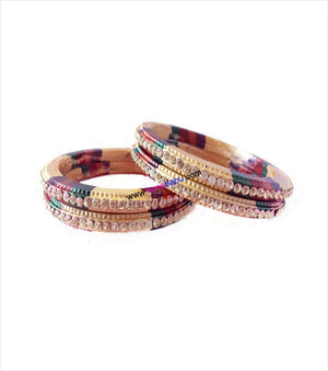 Multi coloured lac kangan studded with white nag set of 4