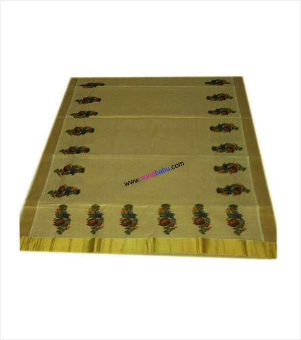 Kerala Kasavu Saree floral design with blouse