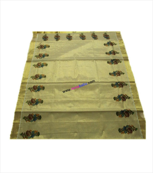 Kerala Kasavu Saree floral design with blouse