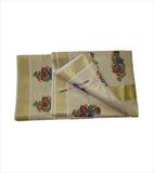 Kerala Kasavu Saree floral design with blouse