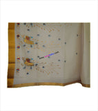 Kerala Kasavu Peacock Embroidered Cotton Saree