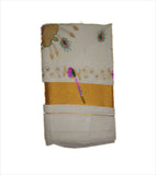 Kerala Kasavu Peacock Embroidered Cotton Saree