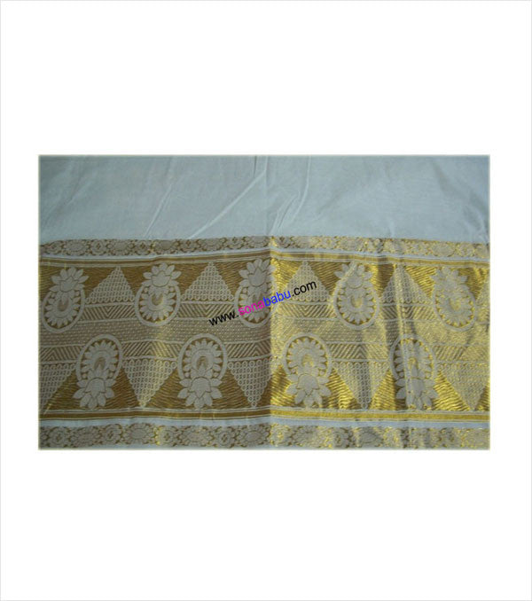 Kerala Kasavu Zari Rich 12 Inch Pallu (Floral Design) cotton Saree