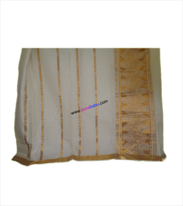 Kerala Kasavu Zari Rich 12 Inch Pallu (Floral Design) cotton Saree