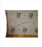 Kerala Kasavu Peacock Embroidered Cotton Saree