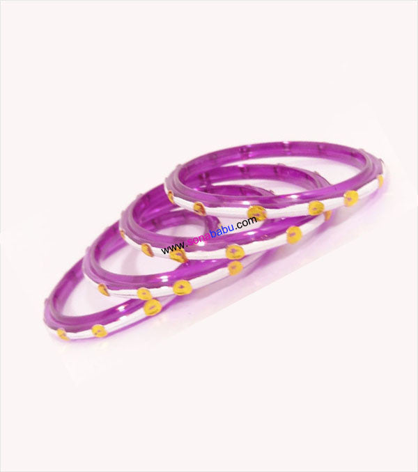 Magenta white coloured kids thin bangle set of 4