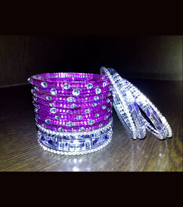 Purple and white transparent kids bangles full set