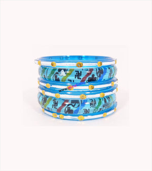 Ferozi coloured kids bangle having thick and thin set of 6