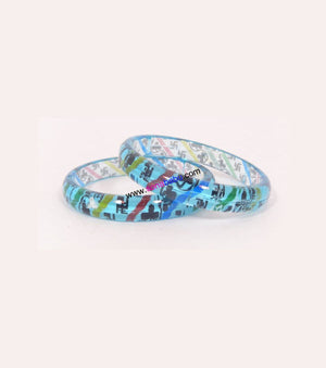 Ferozi coloured kids bangle with design of shubh labh set of 2