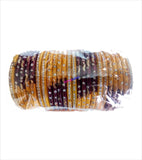 Maroon and yellow coloured lac bangle with stones and work