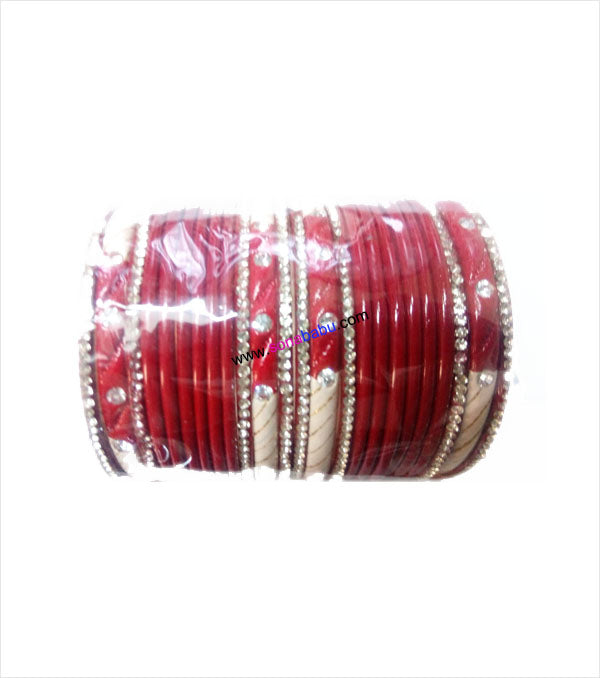 Red coloured lac bangle beautifully designed with stones