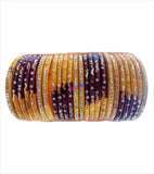 Maroon and yellow coloured lac bangle with stones and work