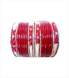 Red coloured lac bangle beautifully designed with stones