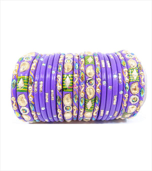Purple colored lac bangle with mor design in kangan