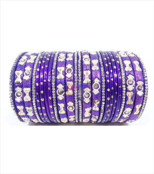 Violet colored lac bangle fully worked with stones and flower