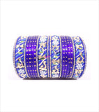 Dark blue colored lac bangle with mor work