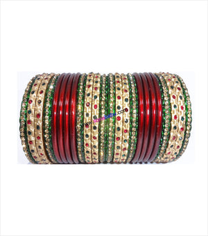 Maroon coloured lac bangle with colourful stone full set