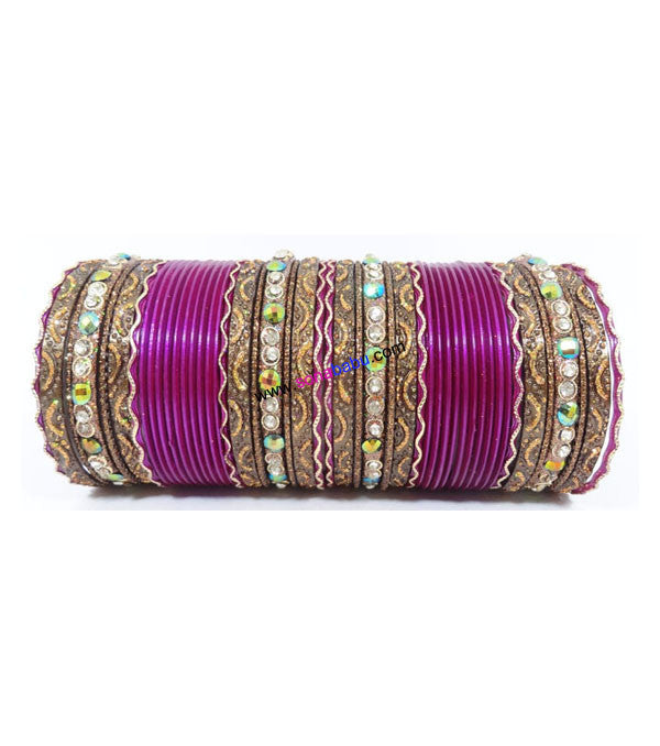 Beautiful Purple colored metal bangle with kundan work