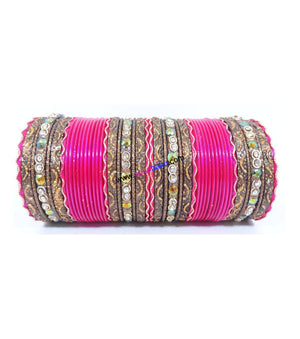 Stunning Pink colored metal bangle with kundan work