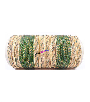 Green and golden colored metal bangles with full work