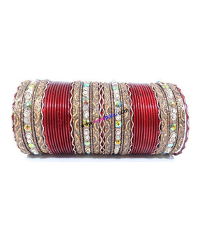 Gorgeous Maroon colored metal bangle with kundan work