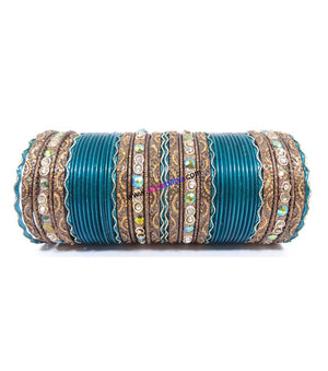 Amazing Dark ferozi colored metal bangle with kundan work