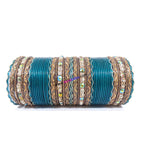 Amazing Dark ferozi colored metal bangle with kundan work